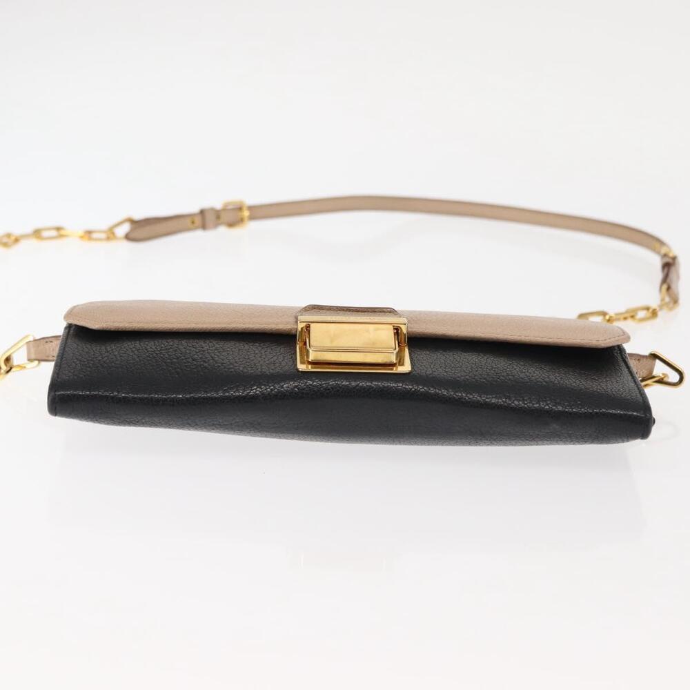 Miu Miu Chain Wallet Leather Beige Black gold Auth bs29776 - Picture 5 of 16